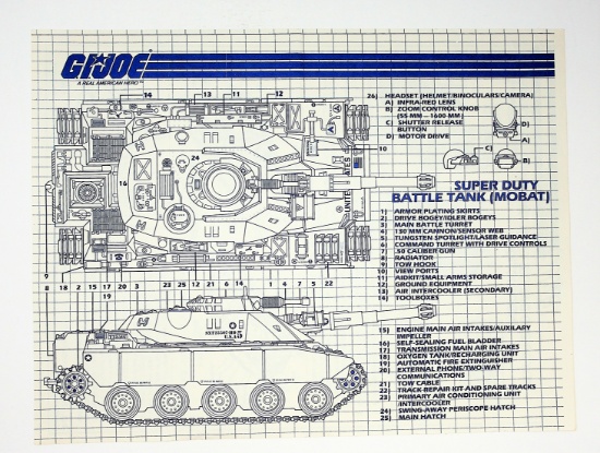 GI Joe Vintage MOBAT Super Duty Battle Tank Original Hasbro Vehicle Blueprints / Instructions Hasbro