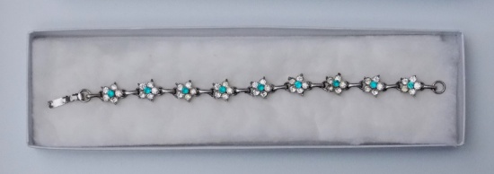 Flower Bracelet w/ Clear & Blue Stones