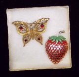 Butterfly & Strawberry Brooch Lot