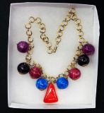 Costume Jewelry Necklace w/ Chunky Multicolored Glass Beads