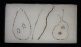 Silver-Toned Costume Jewelry Necklace, Bracelet, & Earring, Lot w/ Rhinestones