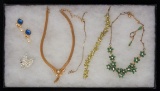 Costume Jewelry Necklace, Earring, Bracelet, & Brooch Lot w/ Faux Pearl & Metal Braid