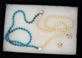 Costume Jewelry Necklace & Earring Lot w/ Faux Pearl