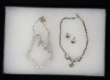 Costume Jewelry Necklace & Earring Lot w/ Clear Rhinestones