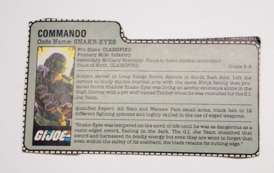 Vintage Snake Eyes GI Joe FileCard