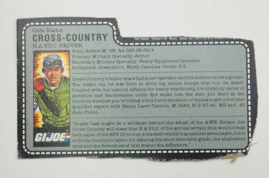 Vintage Cross-Country GI Joe FileCard