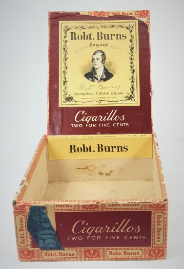 Robt. Burns Cigarillos Antique Cigar Box