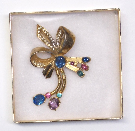 Bow Brooch w/ Colored Stones