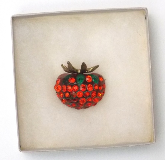 Strawberry Brooch w/ Green & Red Stones