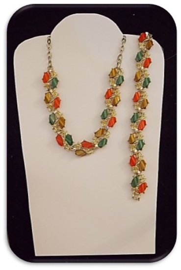 Vintage Necklace & Bracelet set w/ Multicolored Cabochons