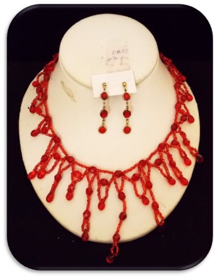 Necklace & Earring set w/ Siam Ruby