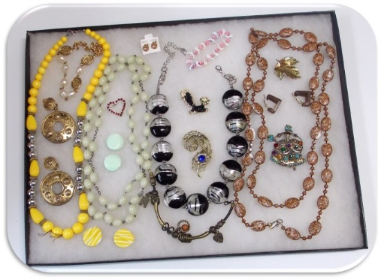 Necklace, Earring, & Brooch Lot w/ Glass Beads