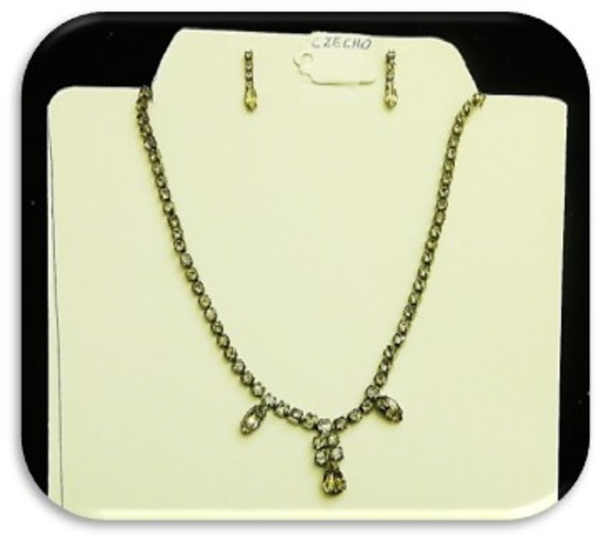 Czechoslovakian Fashion Jewelry Necklace/Earring Set with Rhinestones