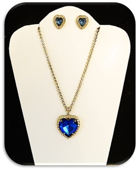 Vintage Fashion Jewelry Necklace and Earring set with Rhinestones and Blue Sapphire