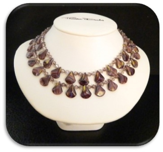 Vintage Fashion Jewelry Necklace with Amethyst, Glass, and Crystal