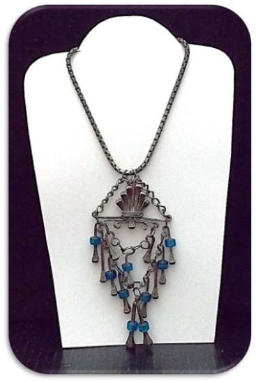 Early Victorian Pendant Necklace w/ Blue Stone
