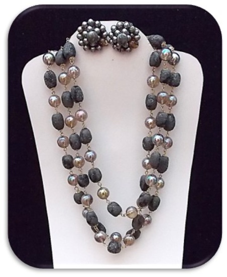 Necklace & Earring set w/ Celluloid & Aurora Borealis Beads