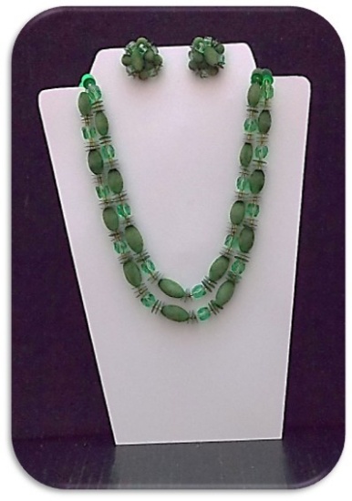 Necklace & Earring set w/ Velvet Beads & Crystal