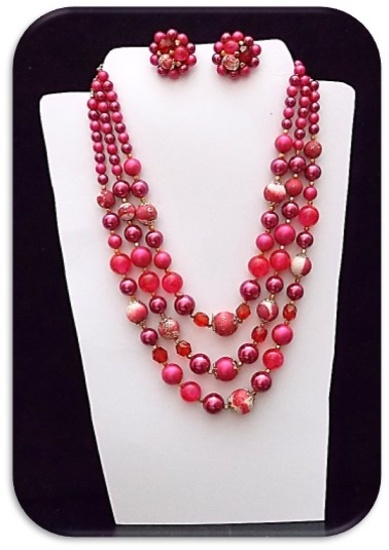 Necklace & Earring set w/ Celluloid Beads & Crystals