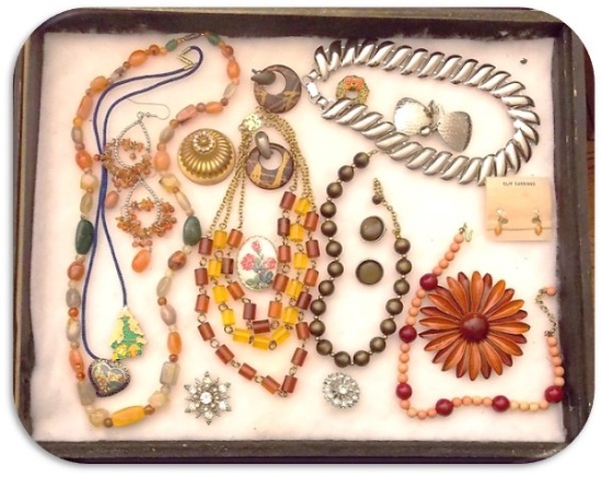 Lot of Necklaces, Earrings, and Brooches with Multicolored Beads