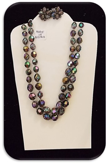Vintage Austrian Necklace & Earring set w/ Violet Aurora Borealis
