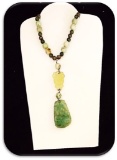 Vintage Necklace w/ Glass Beads & Jade Pendant