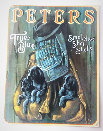 Peters True Blue Smokeless Shot Shells  Ammunition Metal Advertising Sign