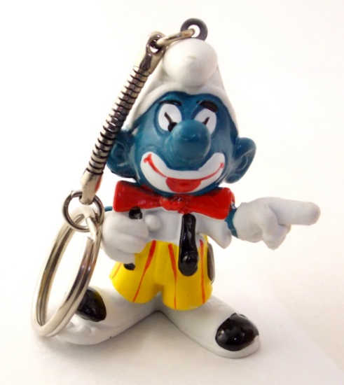 Vintage Clown Smurf PVC Figural Keychain