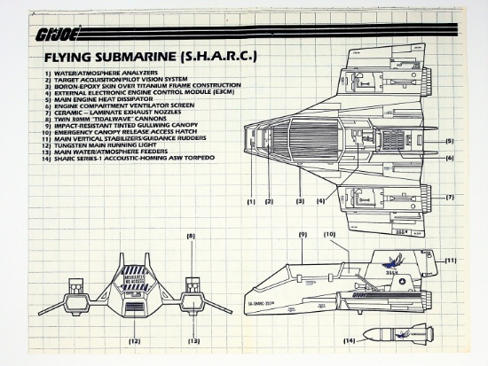GI Joe Vintage SHARC FLying Submarine Original Hasbro Vehicle Blueprints / Instructions Hasbro