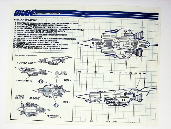 GI Joe Vintage Stellar Stiletto Original Hasbro Vehicle Blueprints / Instructions Hasbro