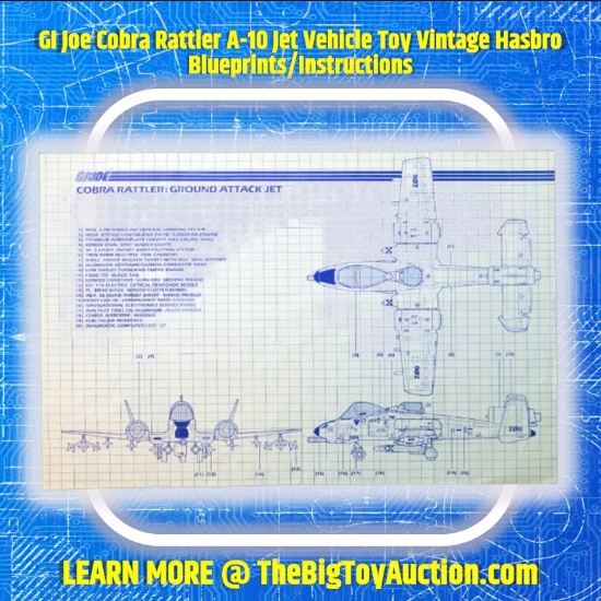 GI Joe Cobra Rattler A-10 Jet Vehicle Toy Vintage Hasbro Blueprints/Instructions