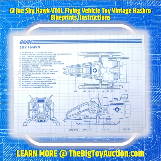 GI Joe Sky Hawk VTOL Flying Vehicle Toy Vintage Hasbro Blueprints/Instructions
