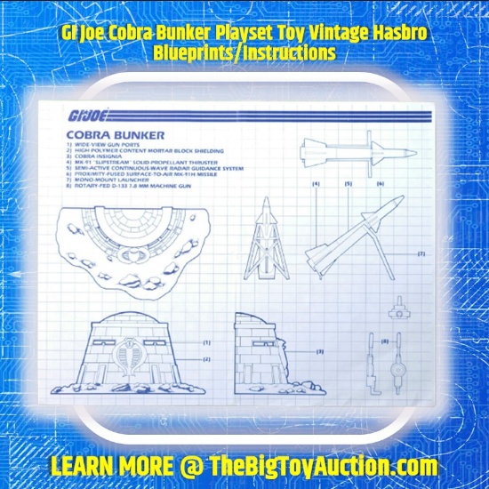 GI Joe Cobra Bunker Playset Toy Vintage Hasbro Blueprints/Instructions