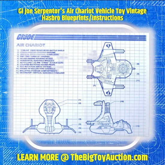GI Joe Serpentor's Air Chariot Vehicle Toy Vintage Hasbro Blueprints/Instructions