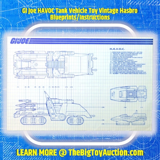 GI Joe HAVOC Tank Vehicle Toy Vintage Hasbro Blueprints/Instructions