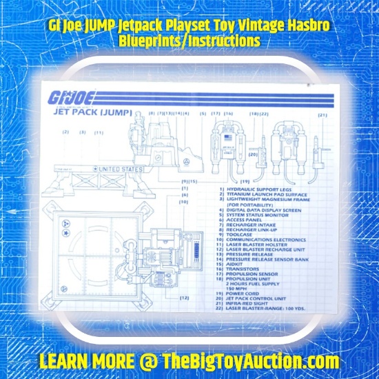 GI Joe JUMP Jetpack Playset Toy Vintage Hasbro Blueprints/Instructions