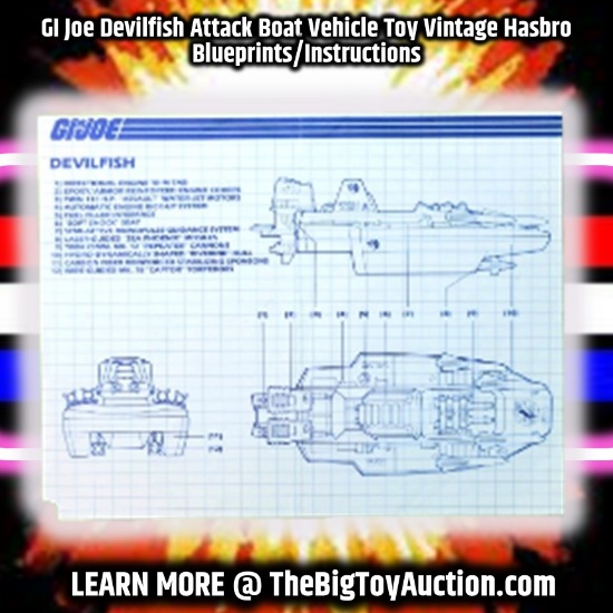 GI Joe Devilfish Attack Boat Vehicle Toy Vintage Hasbro Blueprints/Instructions