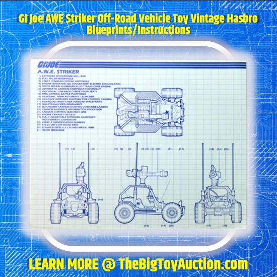 GI Joe AWE Striker Off-Road Vehicle Toy Vintage Hasbro Blueprints/Instructions