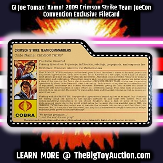 GI Joe Tomax/Xamot 2009 Crimson Strike Team JoeCon Convention Exclusive FileCard