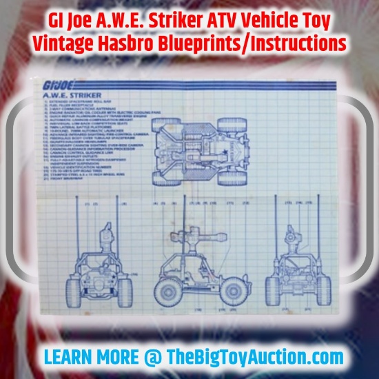GI Joe A.W.E. Striker ATV Vehicle Toy Vintage Hasbro Blueprints/Instructions