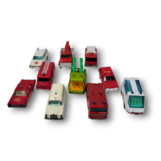 Vintage DieCast Fire & Rescue Vehicle Grouping: Older Lesney, Matchbox etc.