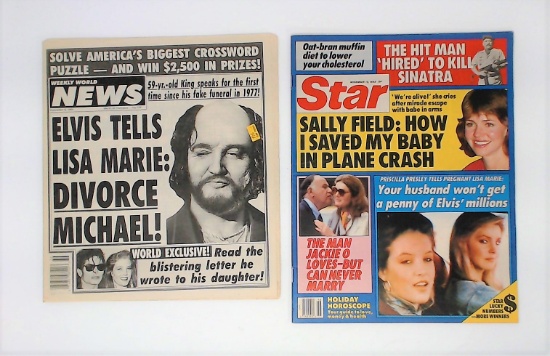 Vintage Elvis Presley “Fake News” Tabloid Lot – Weekly World News & Globe Covers