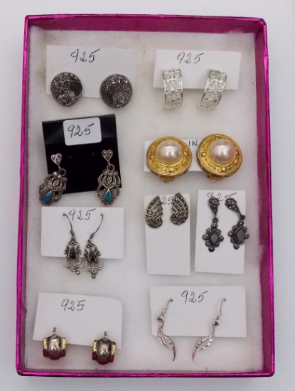 Lot of 8 Vintage Sterling Silver Earrings – Assorted Styles & Markings