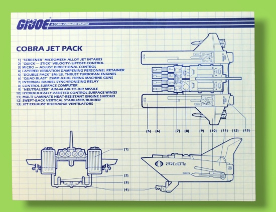 GI Joe Cobra Jetpack Vehicle/Accessory Toy Vintage Hasbro Blueprints/Instructions