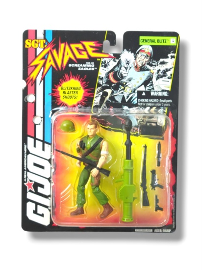 G.I. Joe Combat Sgt. Savage on General Blitz Card Action Figure Error MOSC