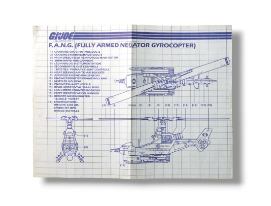 GI Joe Cobra F.A.N.G. Helicopter Vehicle Toy Vintage Hasbro Blueprints/Instructions