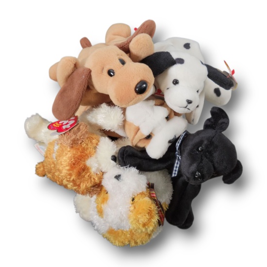 Vintage Ty Beanie Babies Dog Pack: Bones, Darling, Wrinkles, Luke, Sampson & Dotty