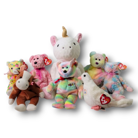 Vintage TY Beanie Babies Lot - Twirls, Bessie, Bidder, Serenity, Groovy & More! + BONUS