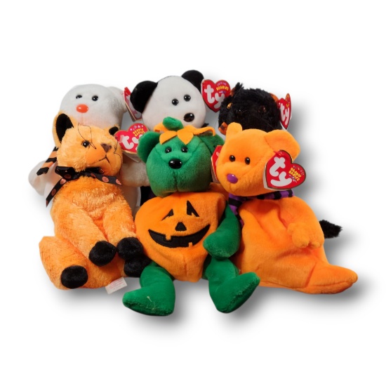 Vintage Ty Beanie Babies Halloween Plush Grouping -Fraidy, Scared-E, Shivers, Quivers, Count+