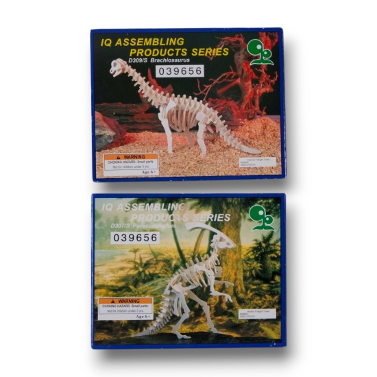 IQ Assembly Products Series Wooden Dinosaur Model Kits – Parasurolophus & Brachiosaurus – Sealed